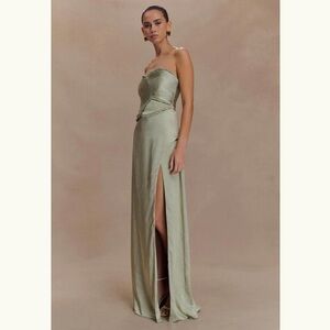 Meshki Green Strapless Slit Maxi Gown